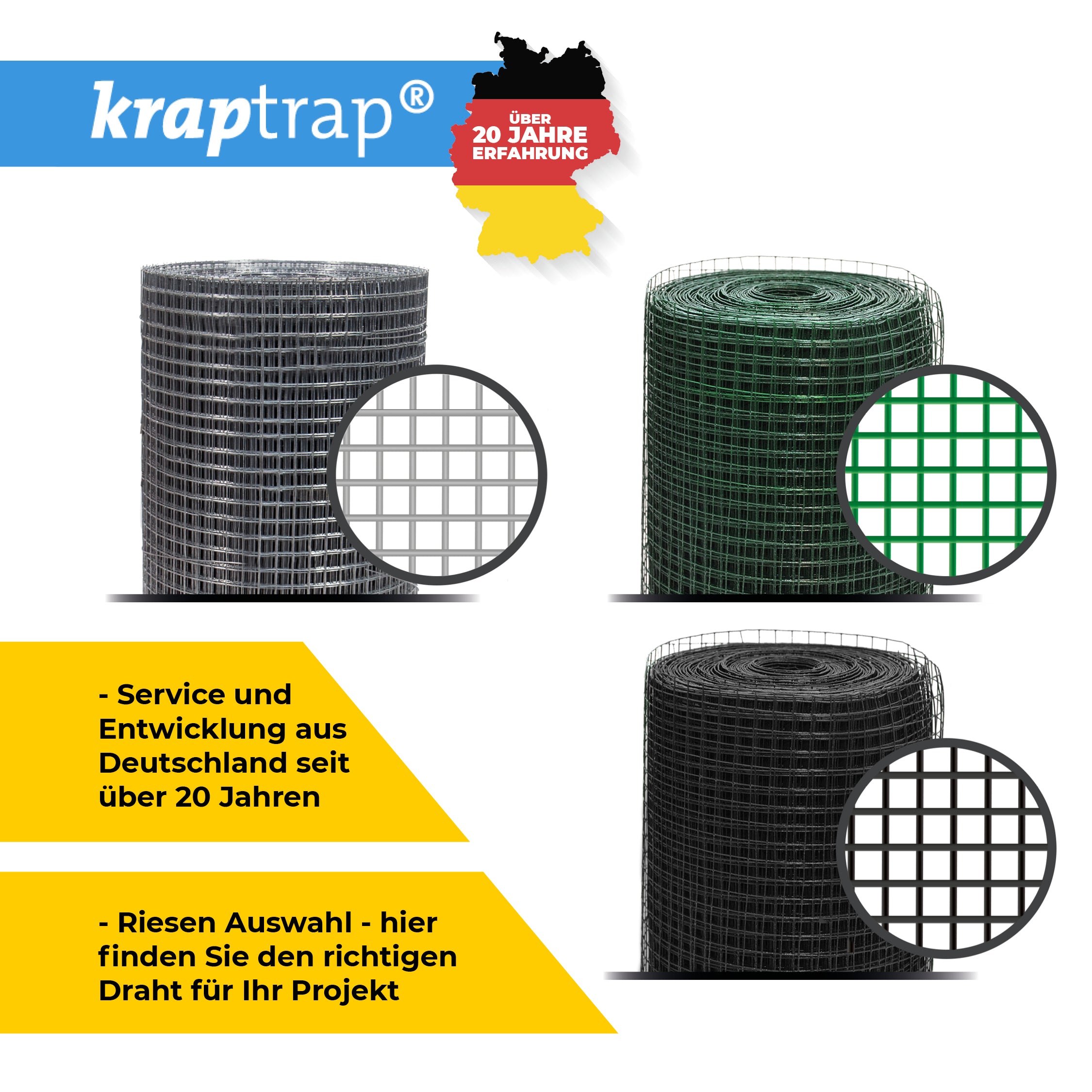 Kraptrap® Volierendraht Drahtgitter 12,7 mm Masche, 100 cm breit, schwarz ummantelt