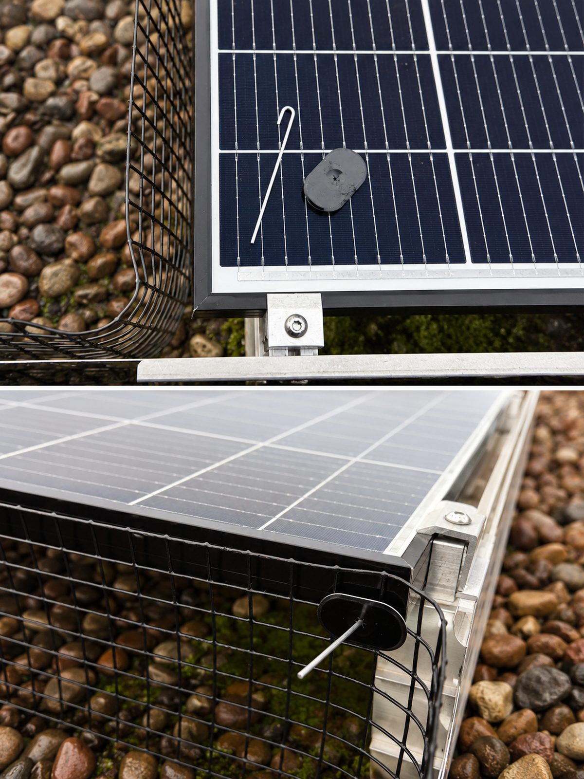 Kraptrap® schwarzes Solaranlagengitter 20cm x 30m mit 100 Befestigungshaken