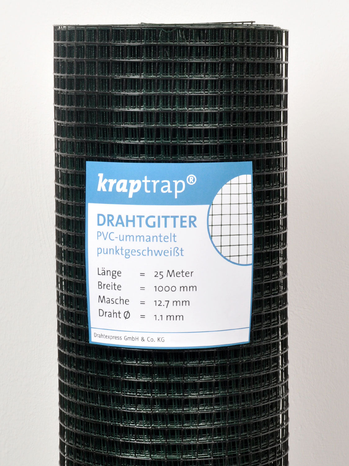 Kraptrap® Volierendraht Drahtgitter 12,7 mm Masche, 100 cm breit, schwarz ummantelt