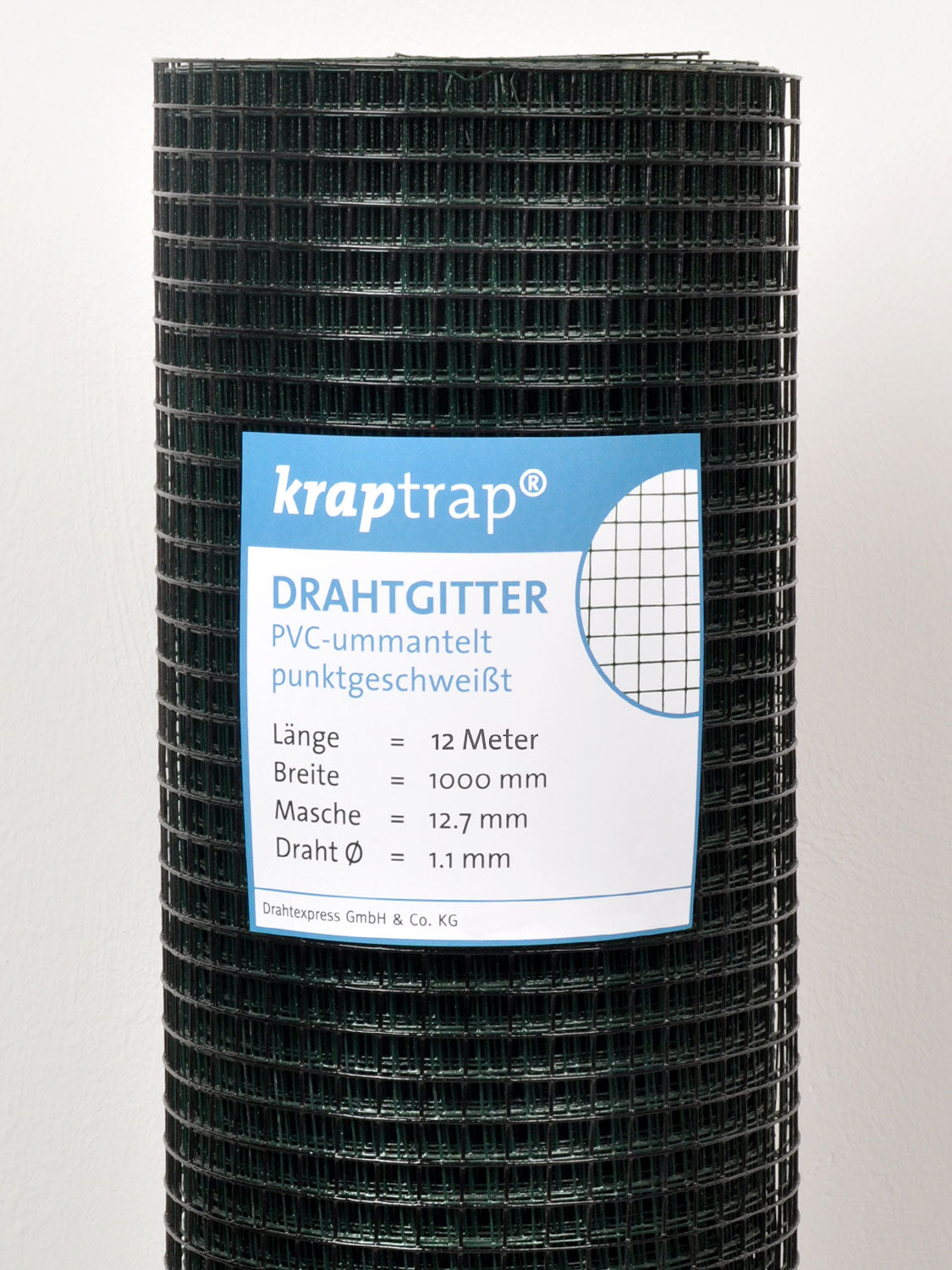 Kraptrap® Volierendraht Drahtgitter 12,7 mm Masche, 100 cm breit, schwarz ummantelt