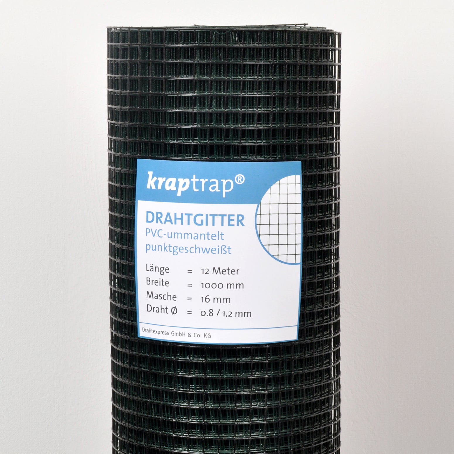 Kraptrap® Volierendraht Drahtgitter 16 mm Masche, 100 cm breit, schwarz ummantelt