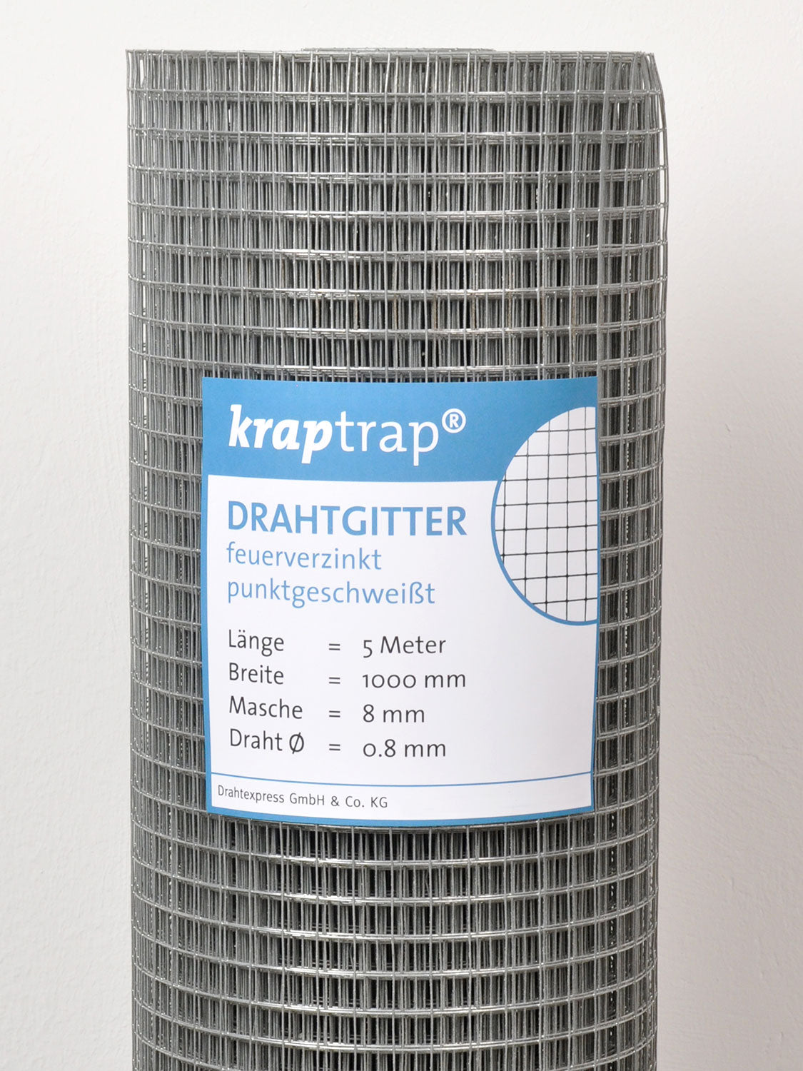 Kraptrap® Volierendraht Drahtgitter 8 mm Masche, 100 cm breit, 0,8mm Drahtstärke