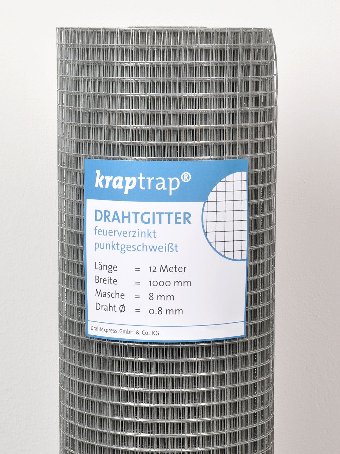 Kraptrap® Volierendraht Drahtgitter 8 mm Masche, 100 cm breit, 0,8mm Drahtstärke