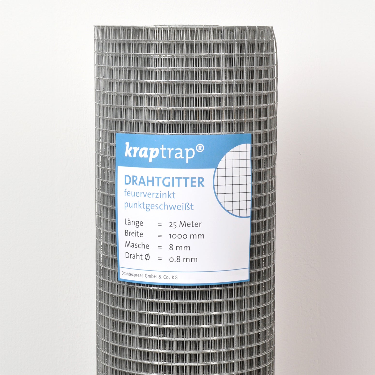 Kraptrap® feuerverzinktes Drahtgitter 8 x 8 mm mit 0,8 mm Stärke