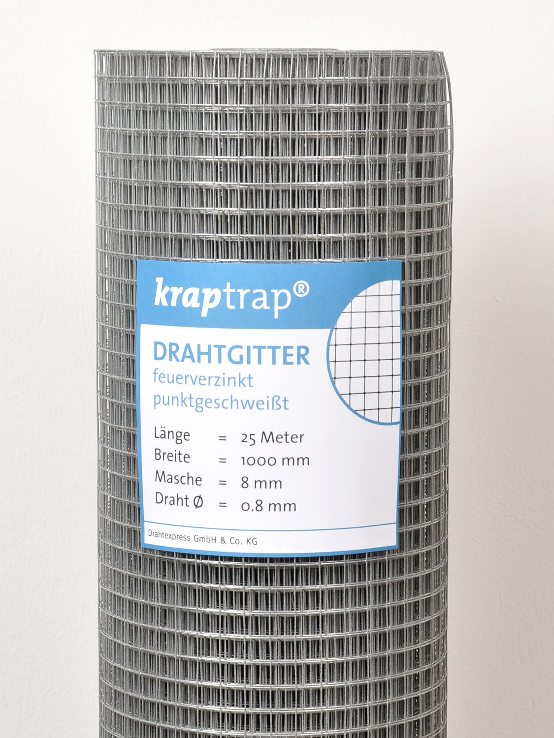 Kraptrap® Volierendraht Drahtgitter 8 mm Masche, 100 cm breit, 0,8mm Drahtstärke