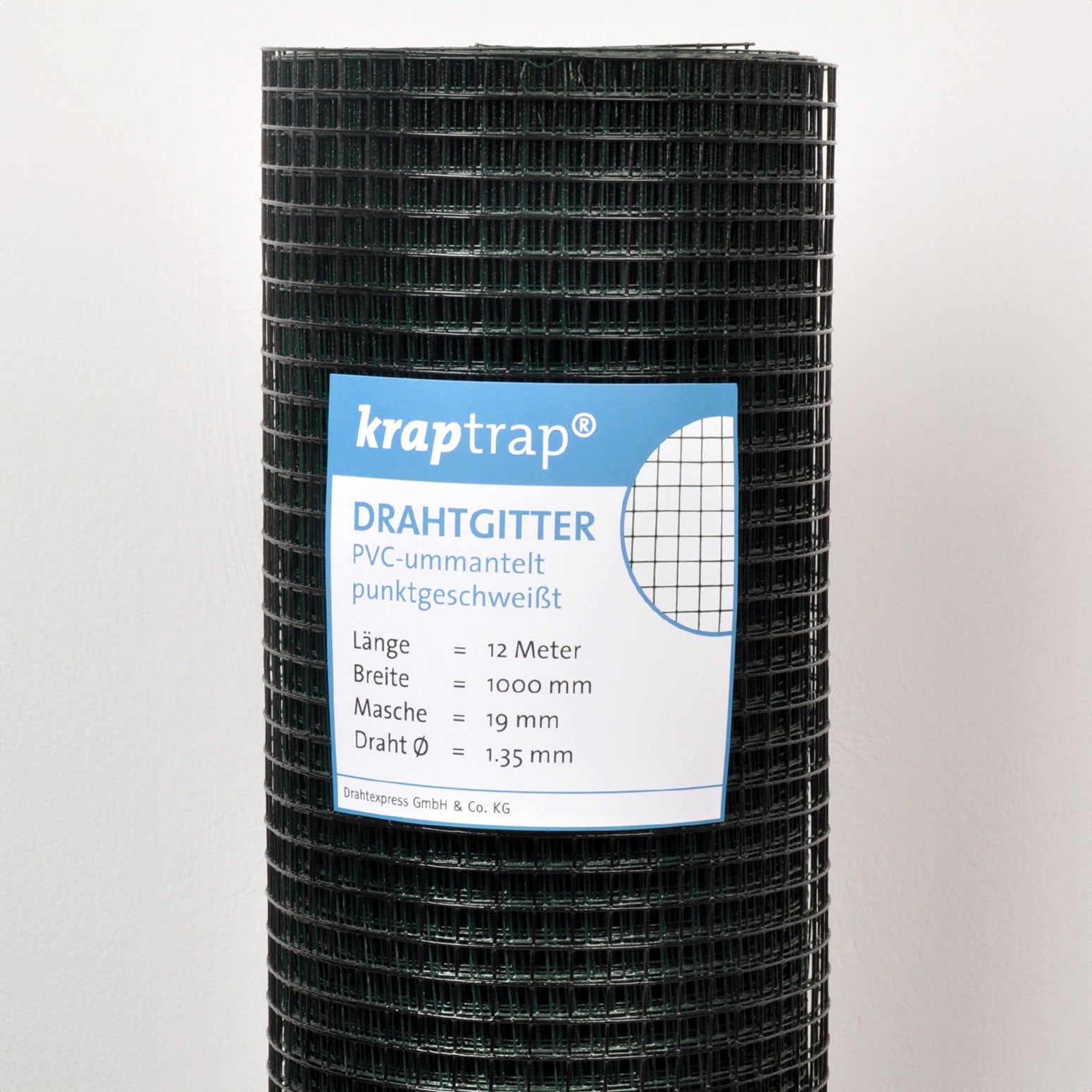 Kraptrap® Volierendraht Drahtgitter 19 mm Masche, 100 cm breit, schwarz ummantelt