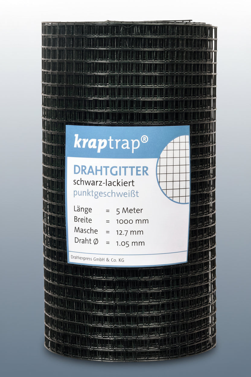 Kraptrap® schwarz lackiert, feuerverzinktes Drahtgitter 12,7 x 12,7 mm mit 1,05 mm Drahtstärke