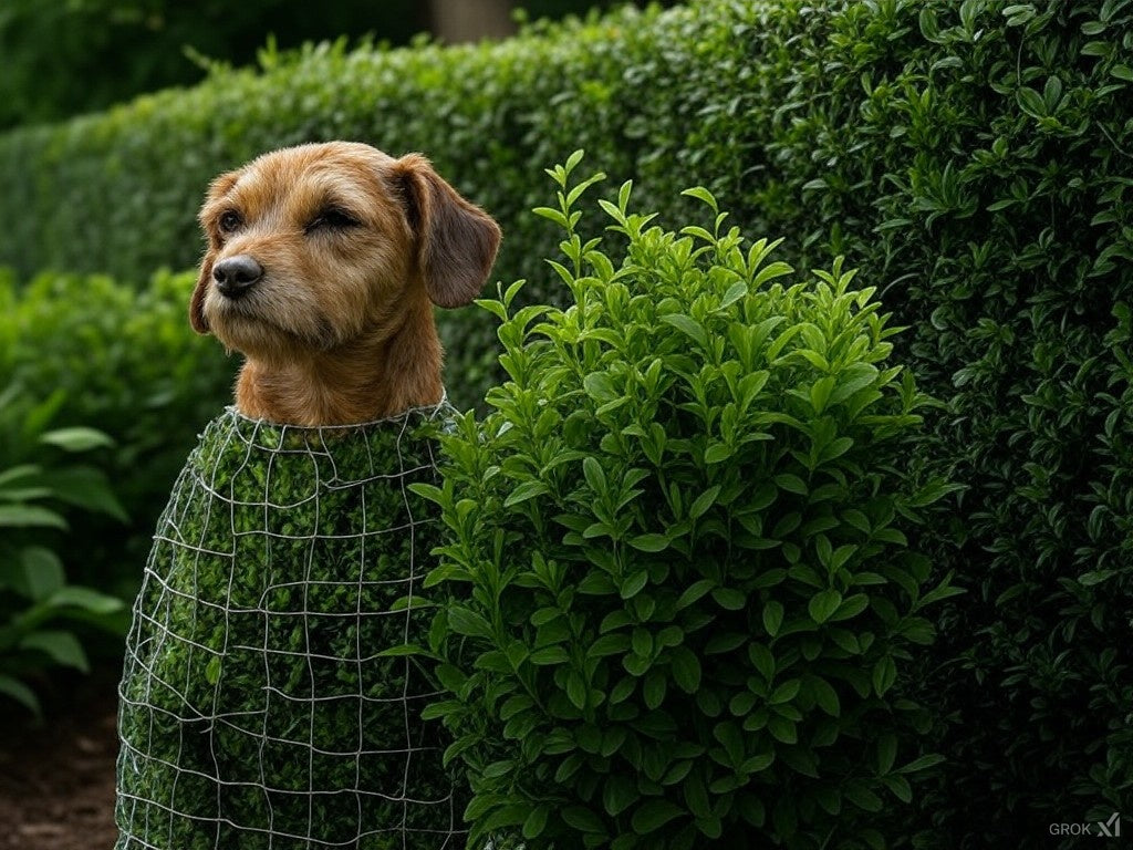 Hund in Drahtzaun eingewickelt