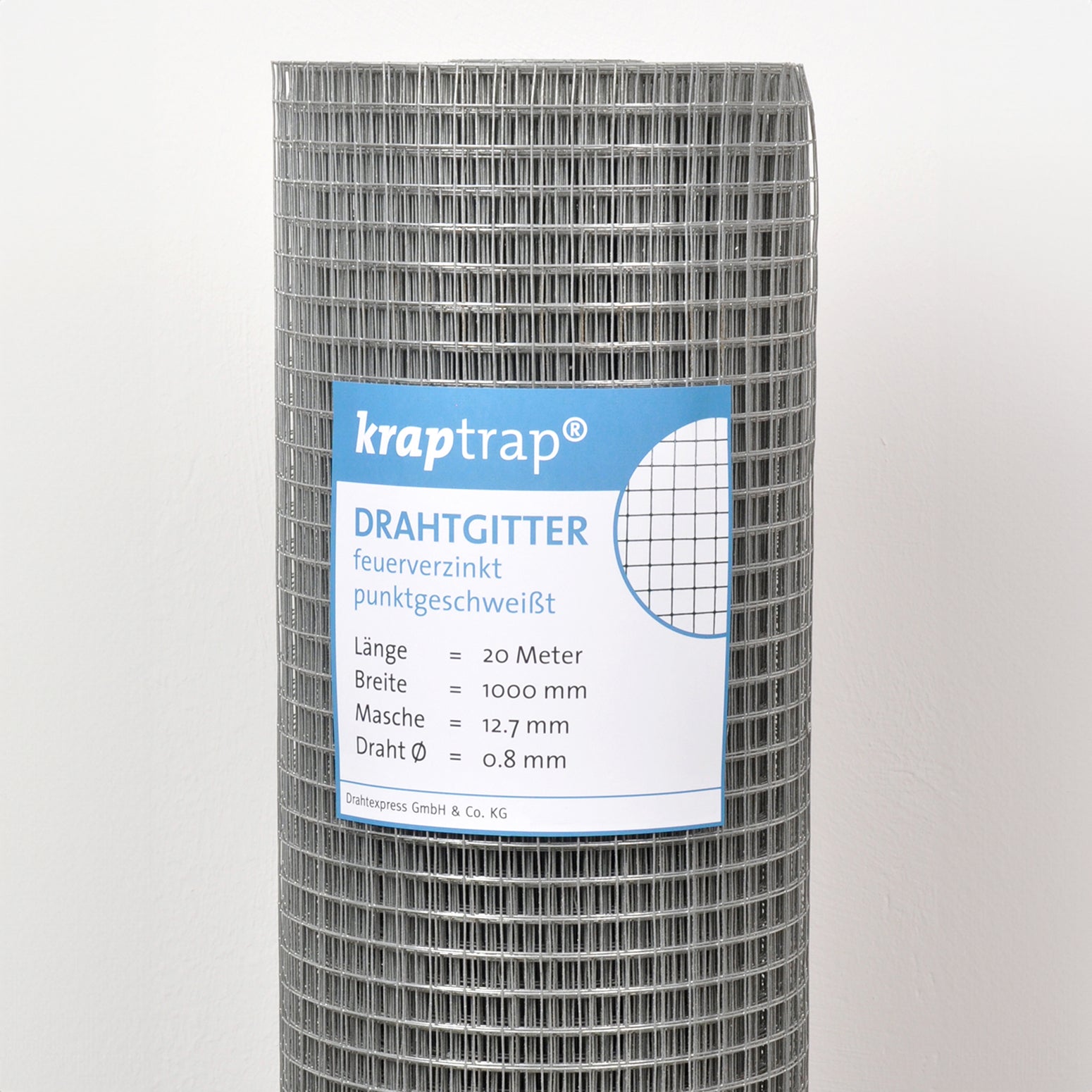 Kraptrap® feuerverzinktes Drahtgitter 12 x 12 mm mit 0,8 mm Stärke
