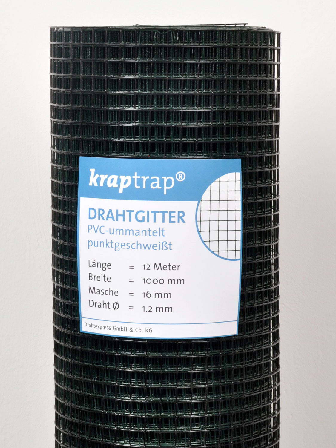 Kraptrap® Volierendraht Drahtgitter 16 mm Masche, 100 cm breit, schwarz ummantelt