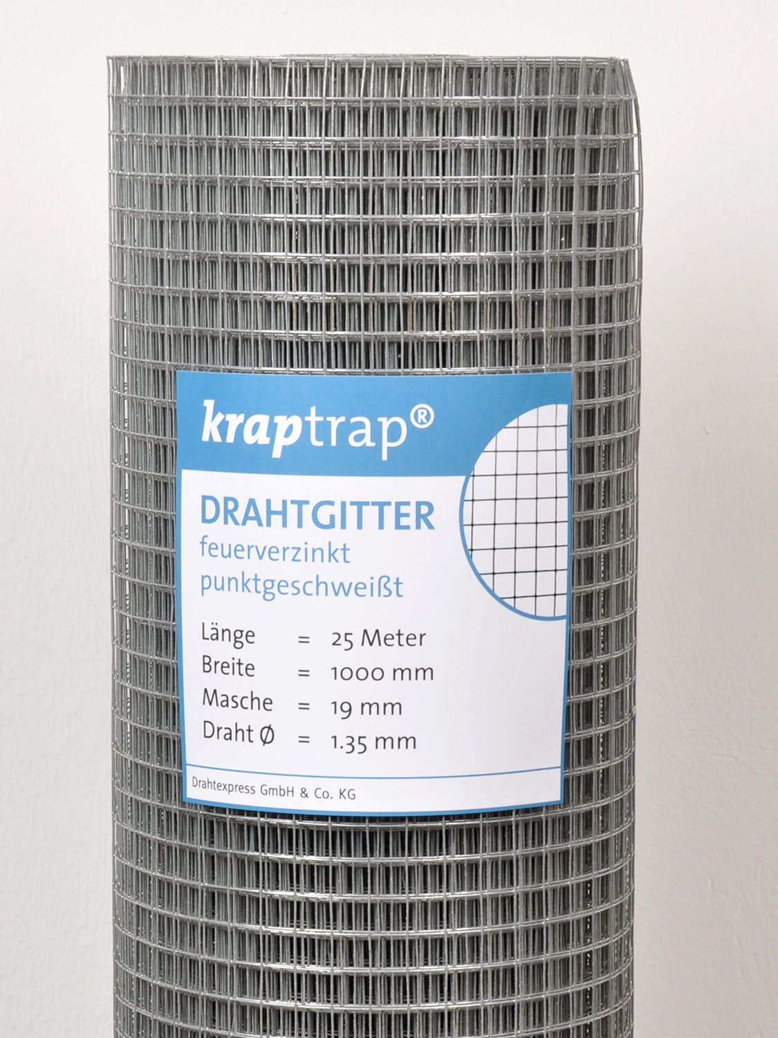 Kraptrap® Volierendraht Drahtgitter 19 mm Masche, 100 cm breit, 1,35mm Stärke