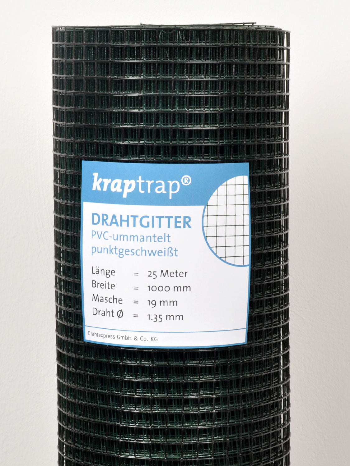 Kraptrap® Volierendraht Drahtgitter 19 mm Masche, 100 cm breit, schwarz ummantelt
