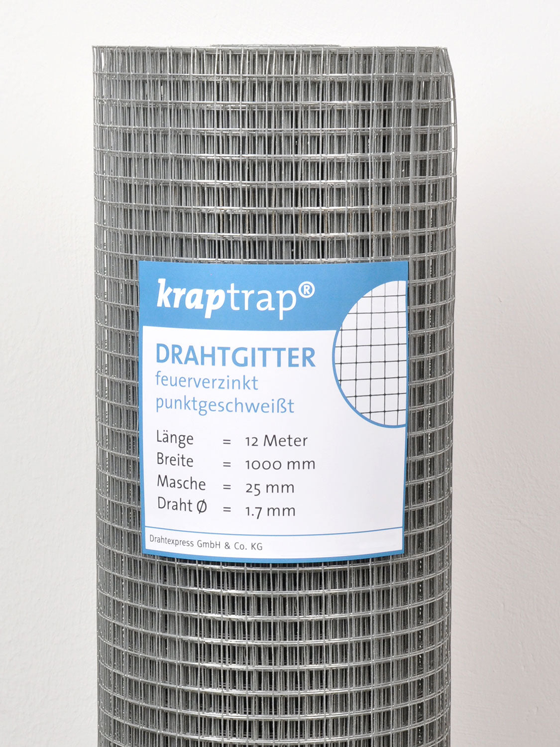 Kraptrap® feuerverzinktes Drahtgitter 25 x 25 mm mit 1,7 mm Stärke