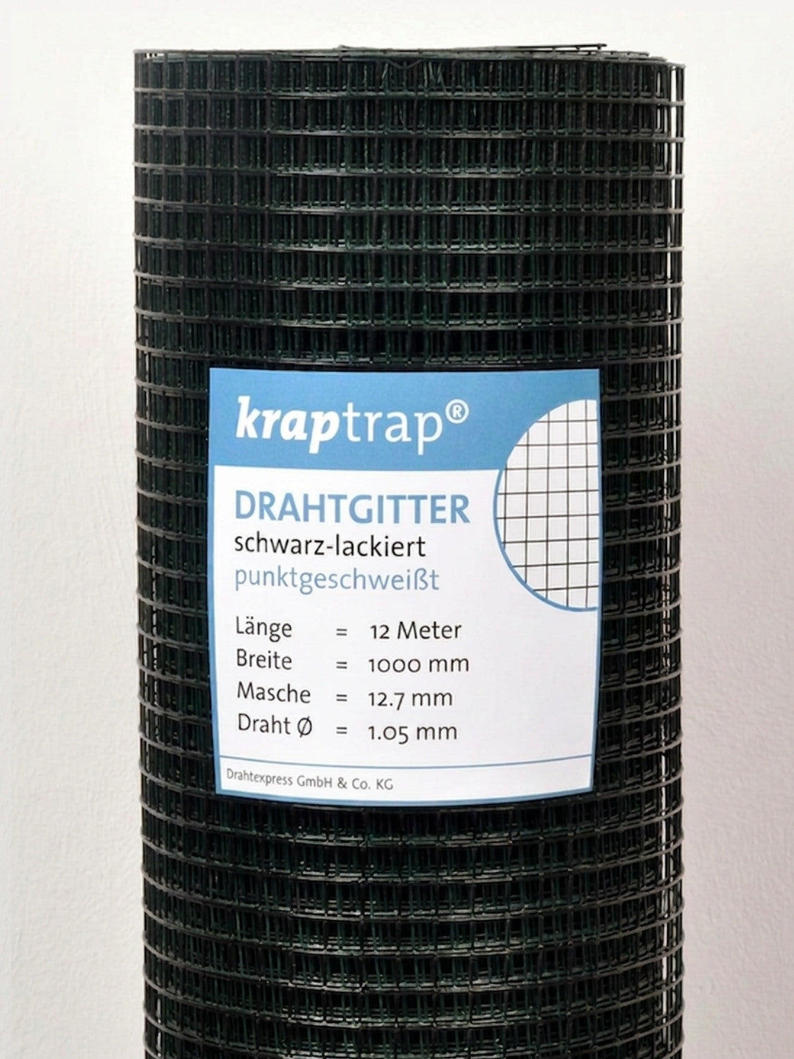 Kraptrap® schwarz lackiert, feuerverzinktes Drahtgitter 12,7 x 12,7 mm mit 1,05 mm Drahtstärke