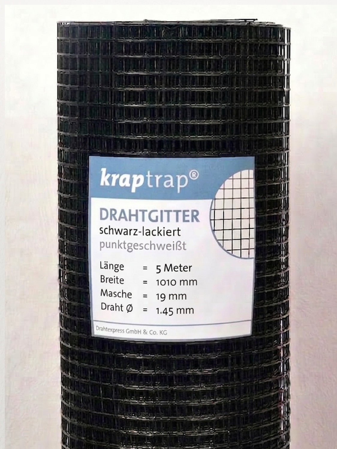 Kraptrap® schwarz lackiert, feuerverzinktes Drahtgitter 19 x 19 mm mit 1,45 mm Drahtstärke